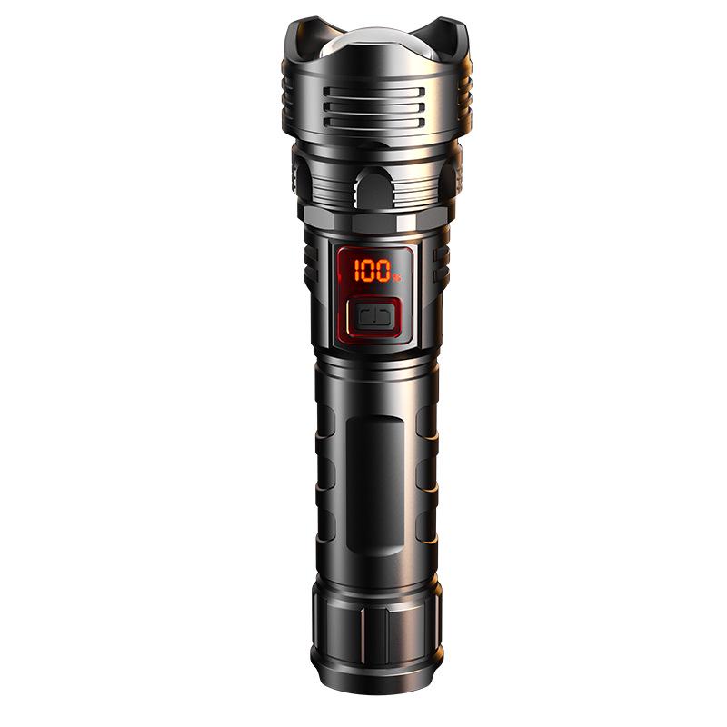 White Laser Flashlight with Telescopic Focus, LCD Display, Long Range, Rechargeable Battery, and Emergency Features