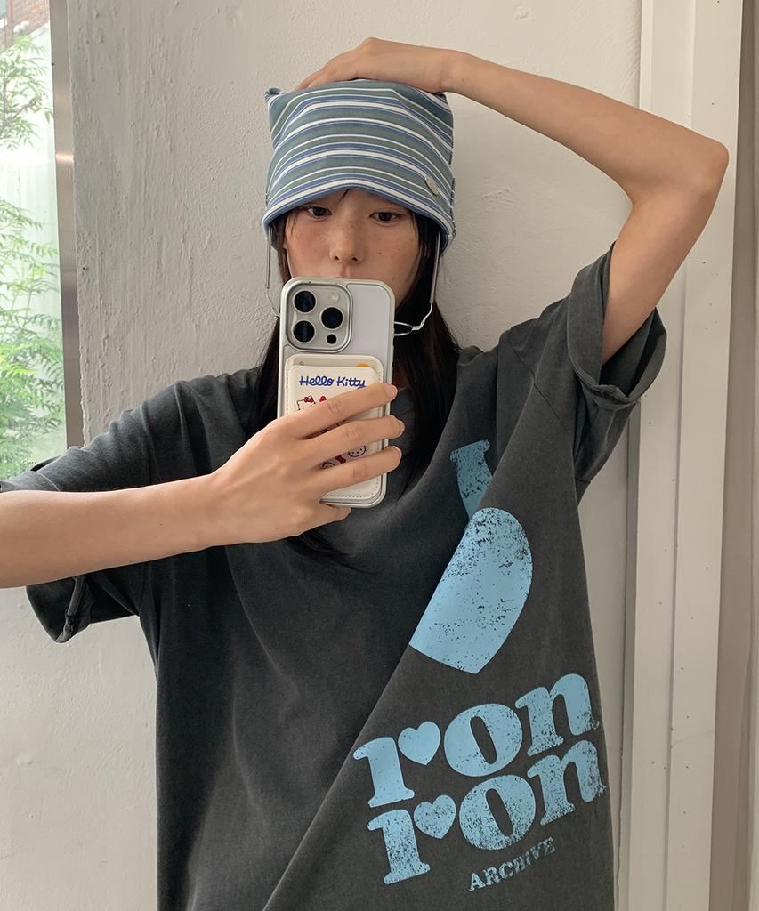 RONRON Stripe Knot Square Beanie Blue