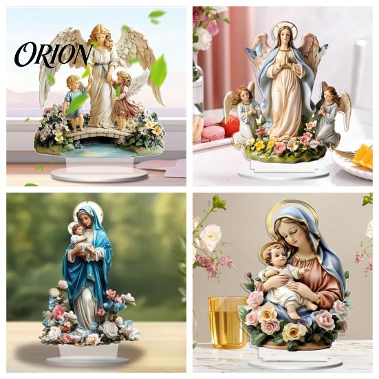 Jungfrau und Engel Statuenornament, 2D Acryl Religiöses Ornament mit Klarer Tischmittelstück-Basis, Katholisches Mittelstück, Christliches Geschenk für
