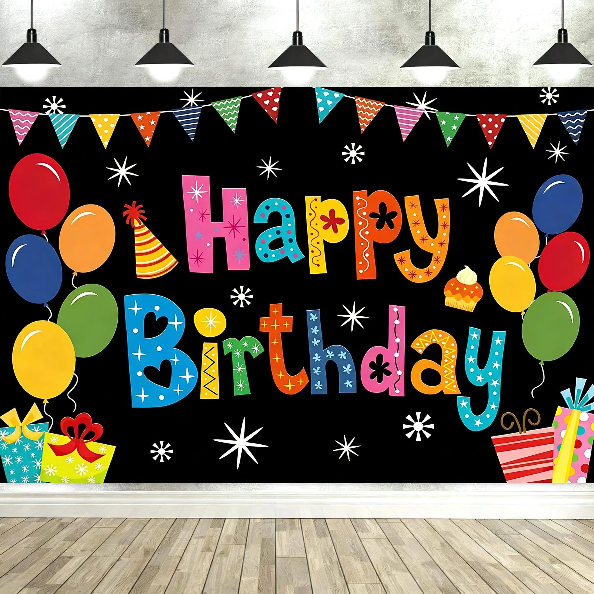 Jmg Household Supplies Boys Colorful Happy Birthday Banner Backdrop – Balloon Wall Posters, Ideal For & Girls Party Cake Decor Supplies-Tapestry