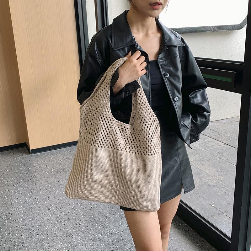 Vintage Hollow Out Summer Beach Woven Women Shoulder Bag Knitting Handbags Large Capacity Crochet Tote Bags