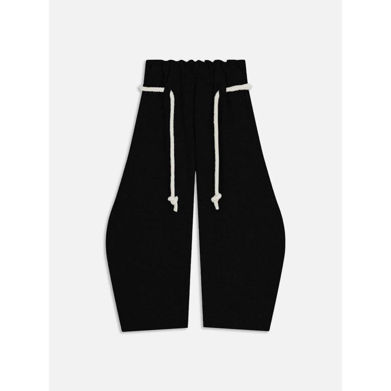 Women's High Waisted Street Style Wide Leg Sweatpants Thick Braided Drawstring Loose Baggy Floor Length Casual Fashion Trousers