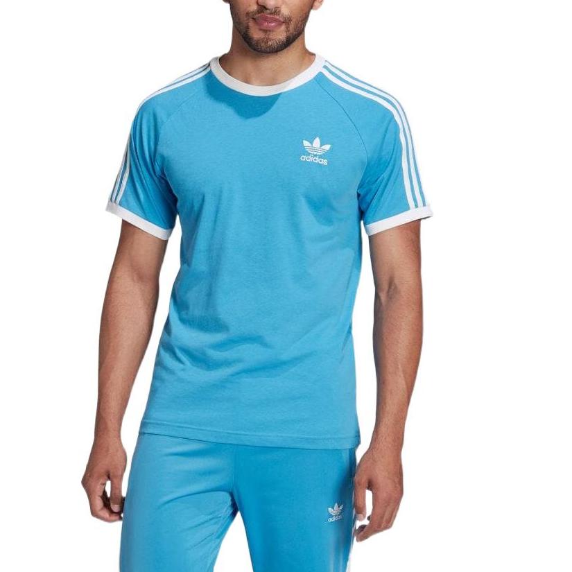 Adidas Originals TRACE CALIFORNIA T Shirts Men's Blue Crew Neck Moderate Straight Fit HB9527