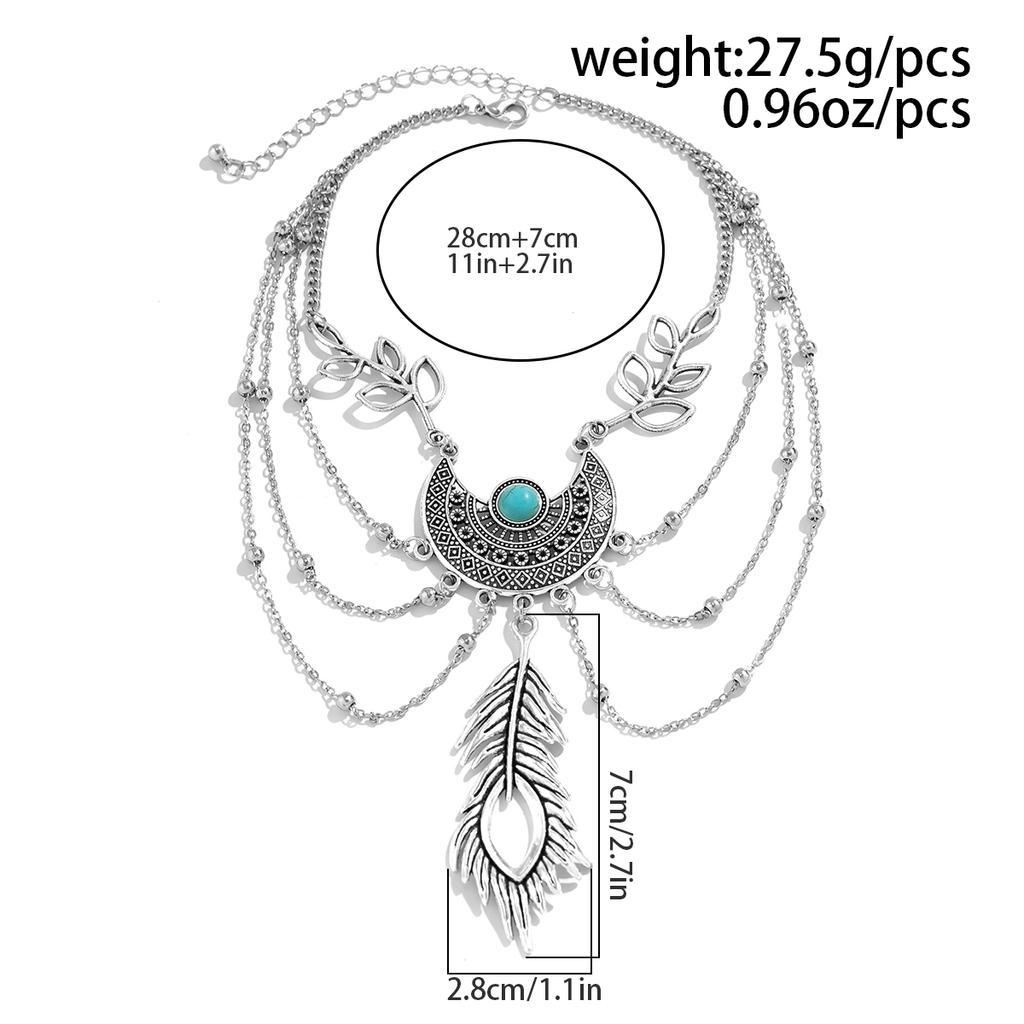 IngeSight.Z Vintage Metal Feather Pendant Upper Arm Bracelet Boho Multilayer Metal Tassel Bracelet Women's Charm Party Jewelry