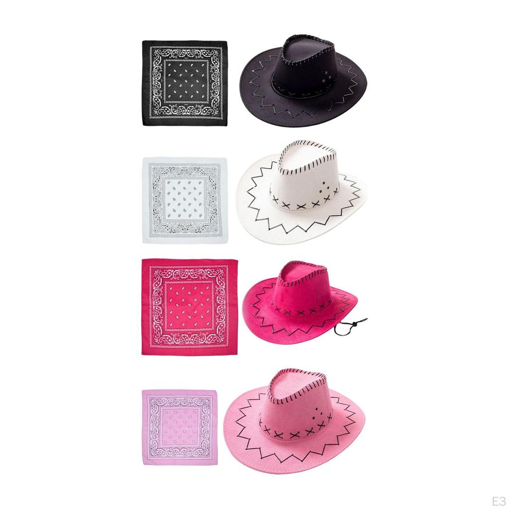 Big Brim Cowboy Hat with Bandana Fancy Dress up Photo Props Headwear Cowgirl Hats for Men Women West