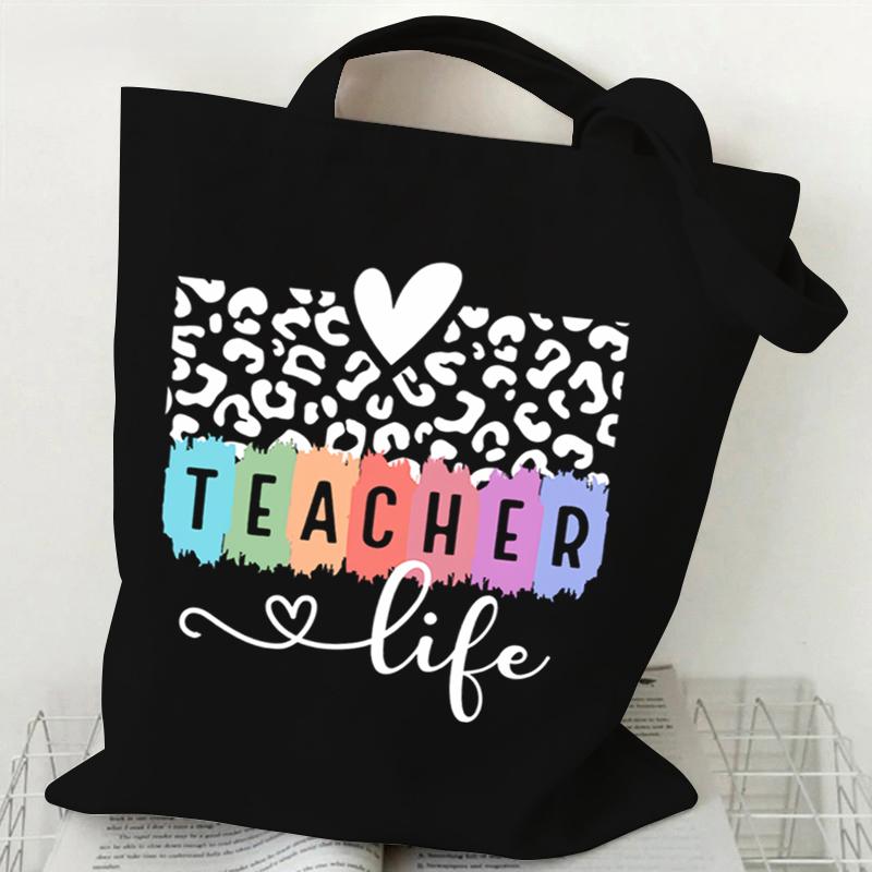 Life Graphics Women Canvas Shoulder Bag Leopard Print Letters Shopping Bag Teacher Best Gift Female Reusable Handbags