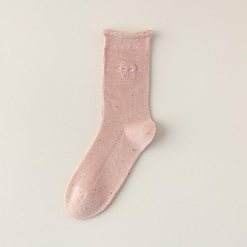 5/10 Pairs Comfortable Casual Autumn Winter Socks for Women Korean Style Instagram Inspired Lace Mid Calf Socks Bow Embroidery Loose Fit Pile Socks
