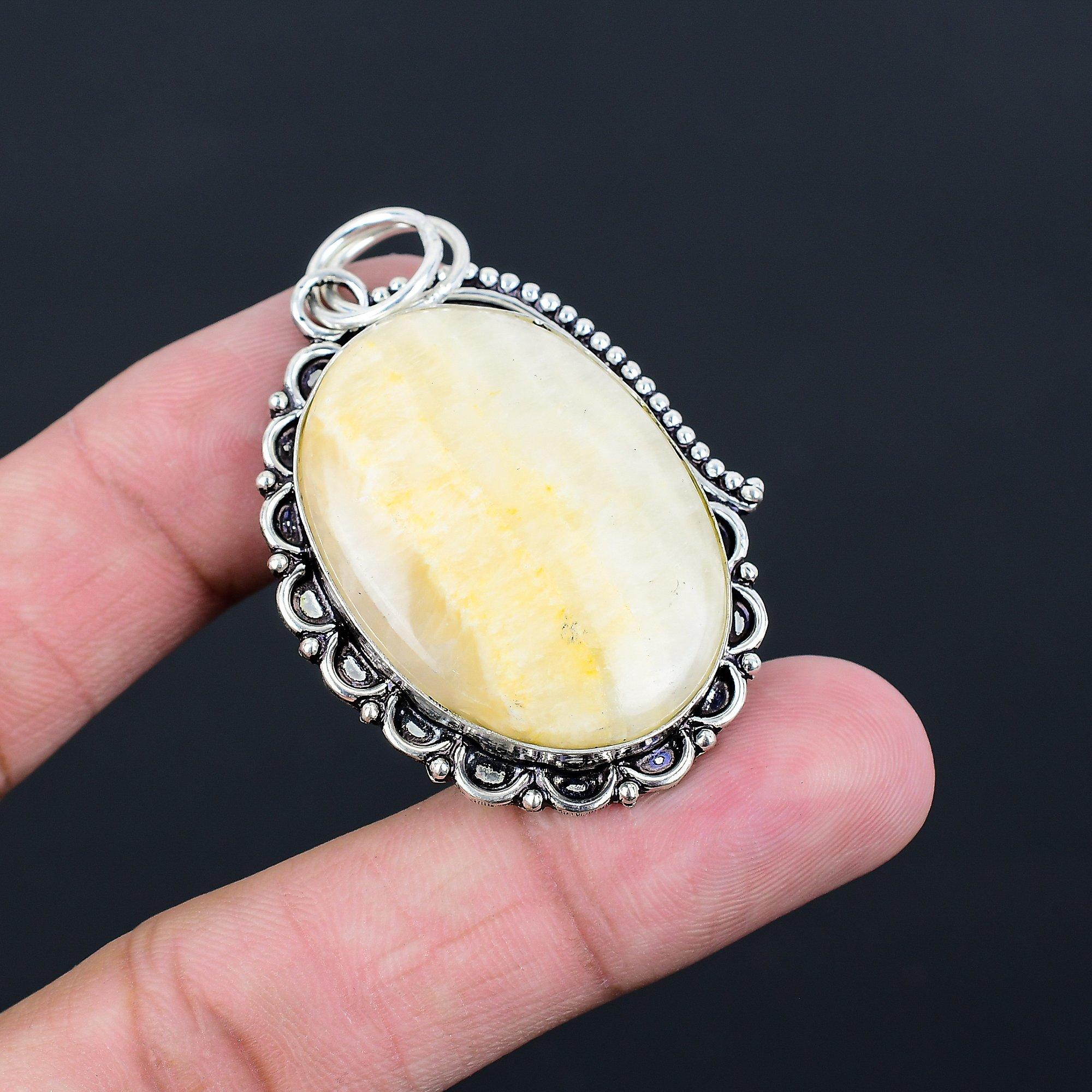 925 Sterling Silver Natural Aragonite Sister Anniversary Bezel Pendant Jewelry