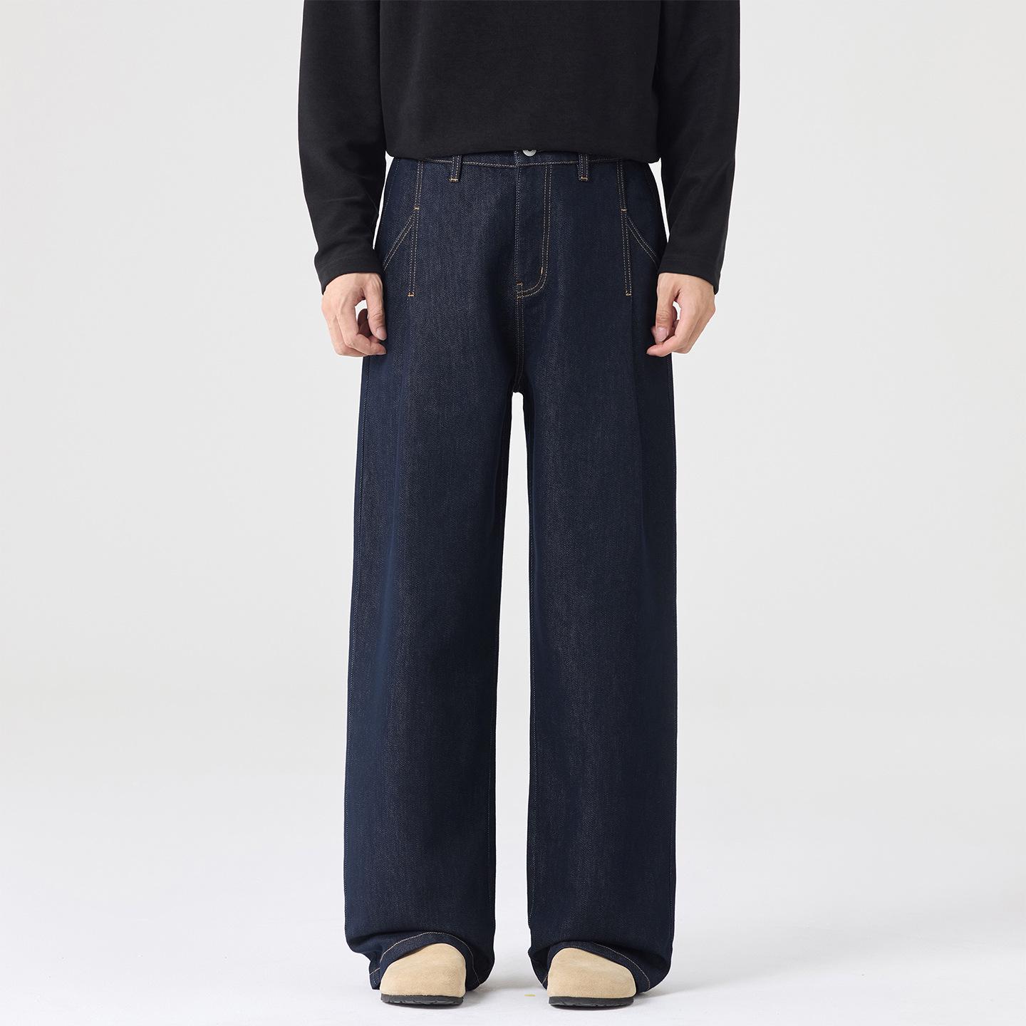 

Мужские джинсы из оригинального синего денима свободного прямого широкого кроя на весну/осень 2025 4XL темно-синий