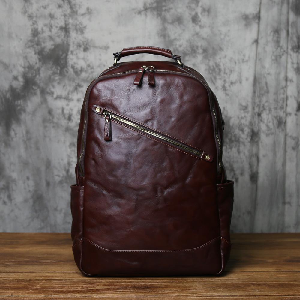 

NZPJ Retro Genuine Leather Men s Backpack Fashion Top Layer Cowhide Backpack Large Capacity Travel Backpack Laptop Bag