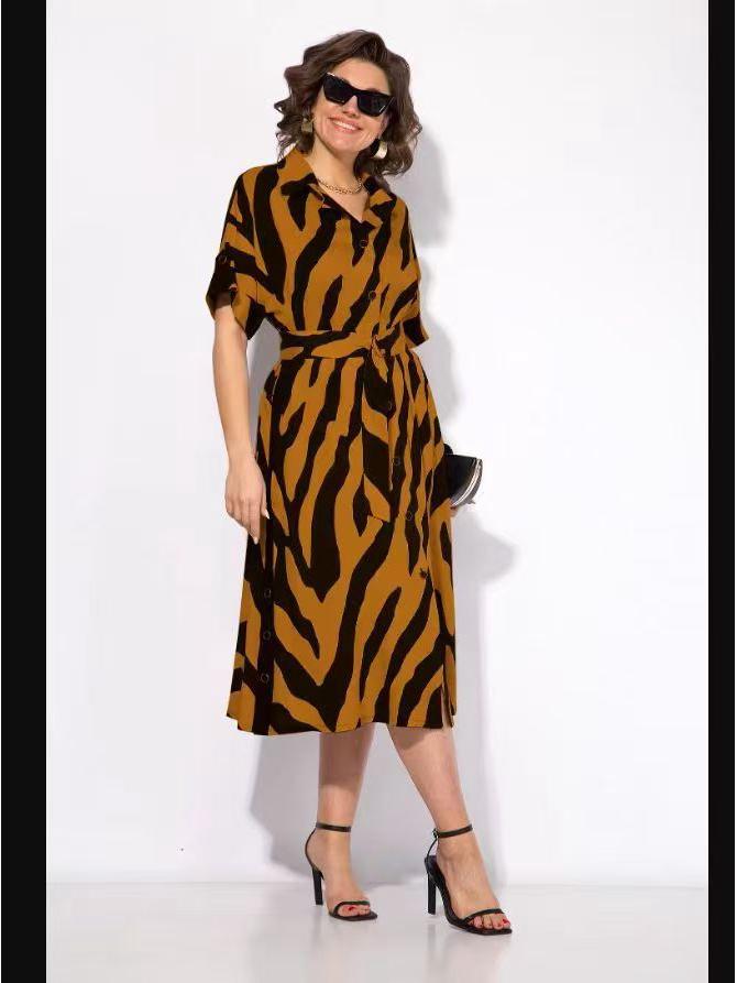 2025 Women's V-Neck A-Line Plus Size Dress - European and American Style