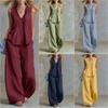 WX018948 Women's V Neck Pleated Sleeveless Tank Top Wide Leg Pants 2 Piece Linen Casual Set 2026 Summer Plus Size Outfit