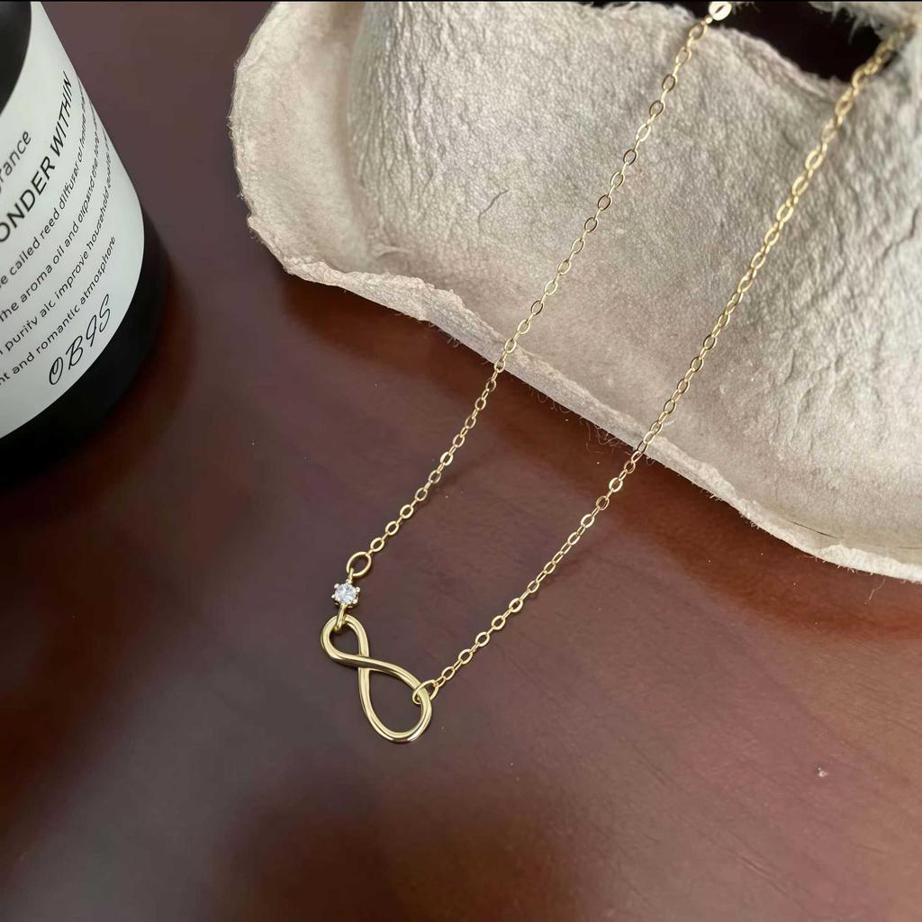 18K Gold Plated Sterling Silver Infinity Pendant Necklace for Women - Elegant Niche Design Clavicle Chain