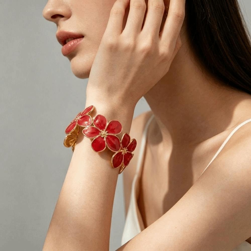 Opening Design Cuff Bangle Bracelet Stainless Steel Flower Opening Ladies Bangle  Romantic Gift