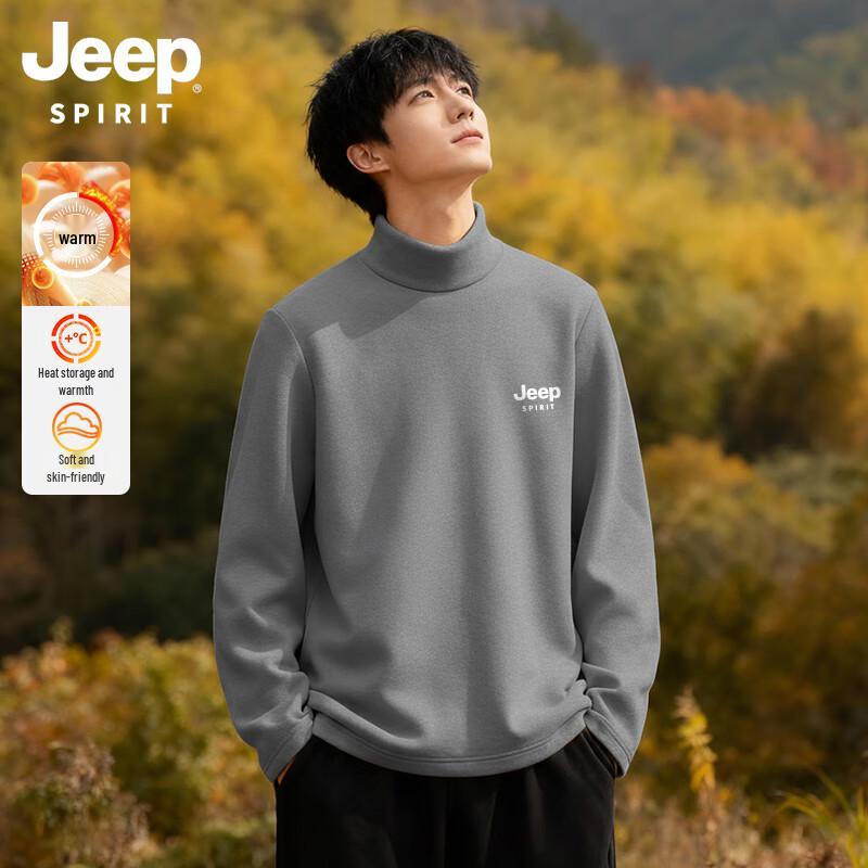 JEEP SPIRIT Men s Thermal Fleece-Lined Semi-High Collar Long Sleeve T-Shirt XL
