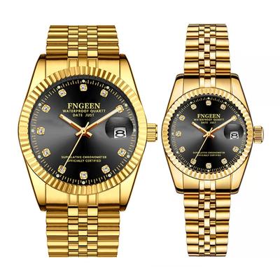 Pair Watch Pair Watch Couple Gold Stainless 3ATM Waterproof Stylish Analog Display Japanese Quartz Watch Gold Leisure Business Fashion Accessories Day