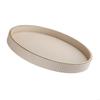 Elegant Round Leather Jewelry Display Tray For Home Decor With Gold Trim And Raised Edges Preventing Item Slips