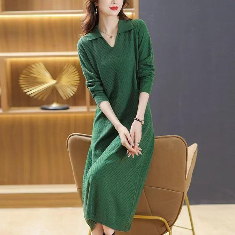 Large size new sweater skirt fat mm mother dress medium and long medium and wide too autumn and winter knitted bottoming shirt