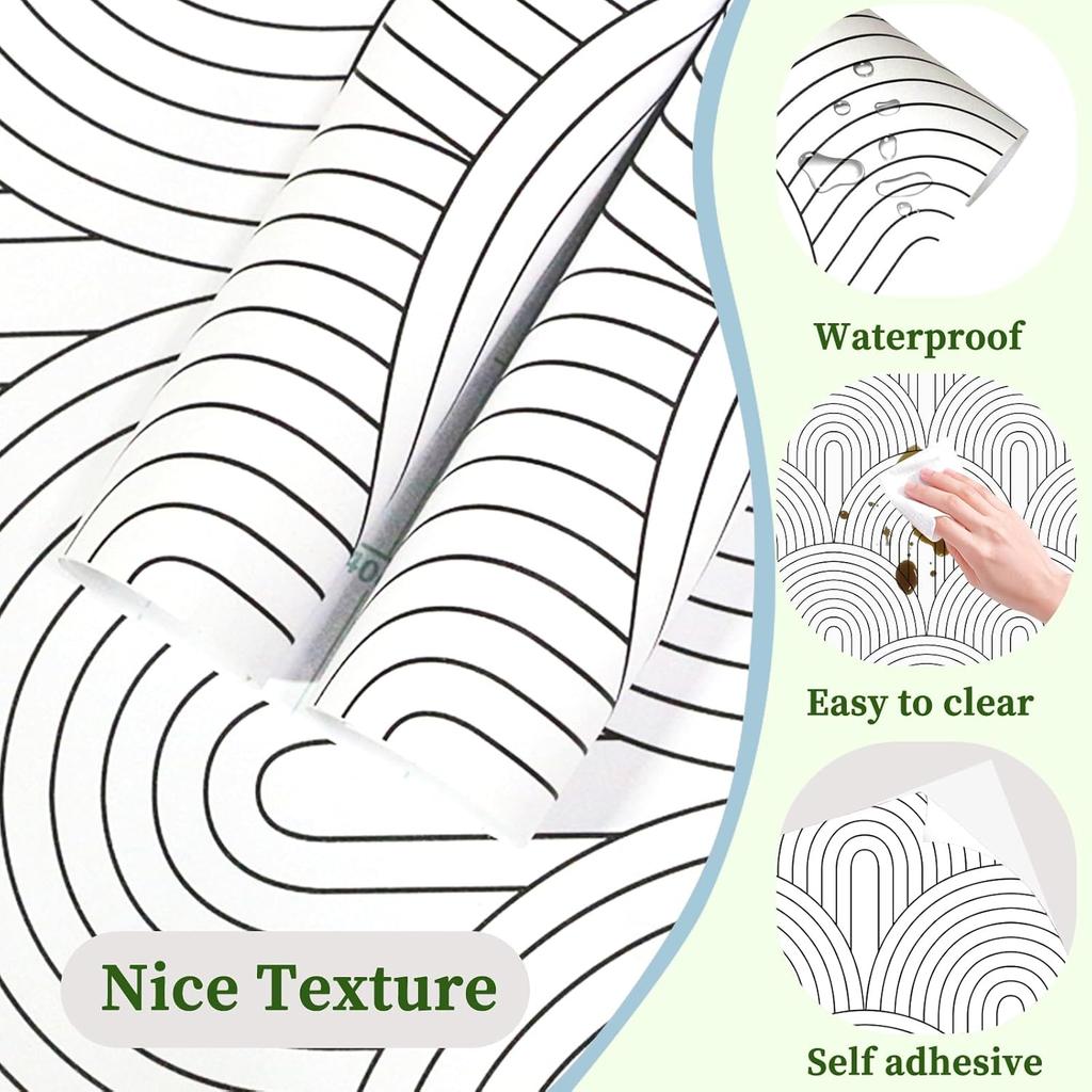 Shelf Cabinet Liner,Self-Adhesive Drawer,Peel and Stick Paper, Kitchen Cabinets and Cupboard Decorate,Bathroom,Black and White