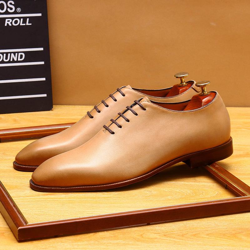 

Мужские туфли дерби из натуральной кожи ручной окраски с заостренным носком - Британский формальный стиль 38 хаки