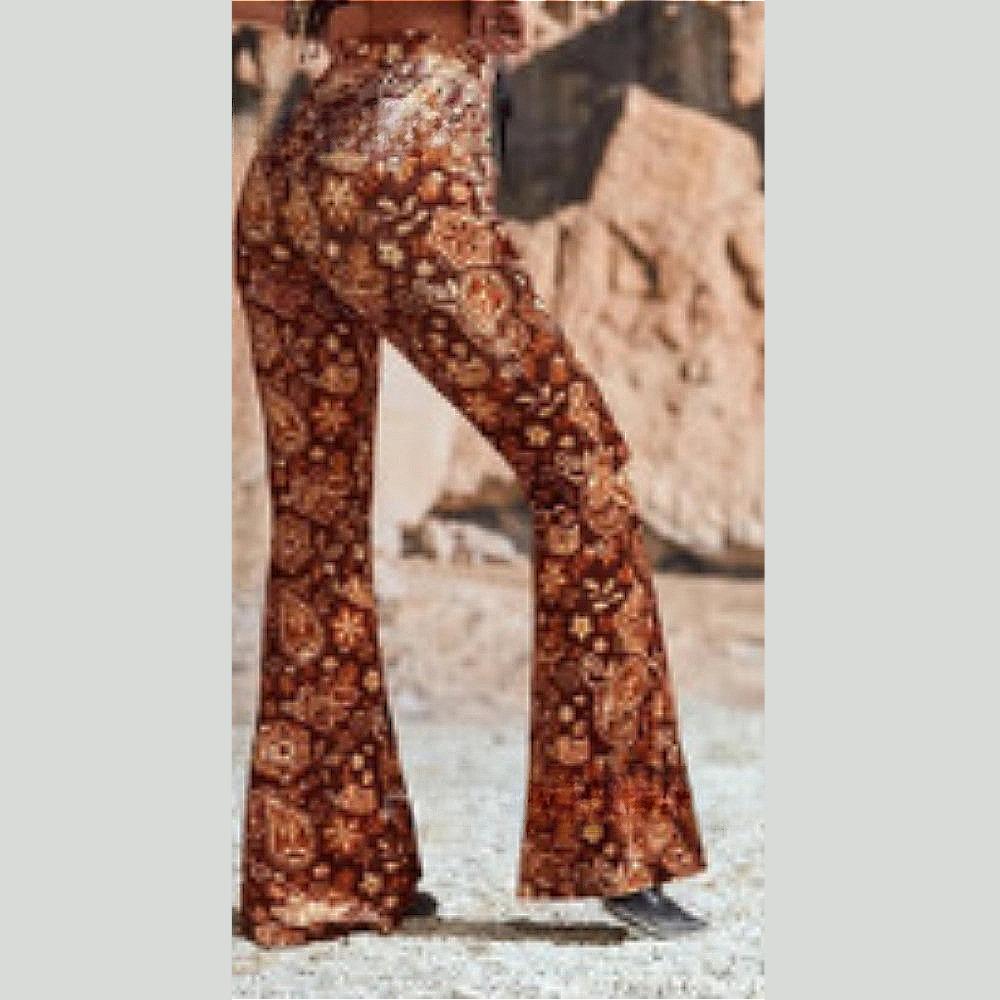 GMXIA Spring/Summer Trend Skinny Wrap Hip Retro Print Tide Micro Flare Trousers