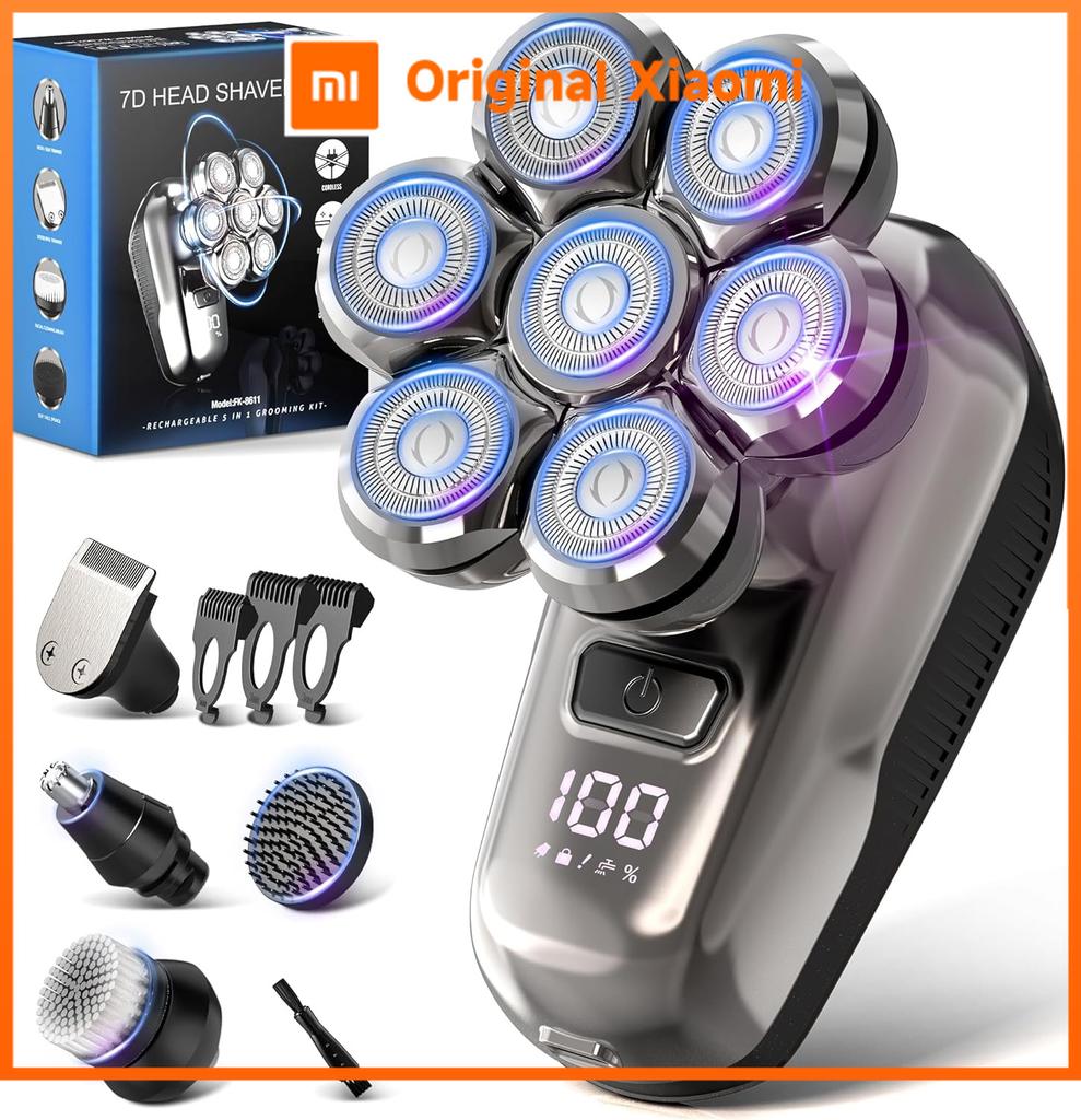 Xiaomi Head Shavers for Bald Men 5 In 1 Electric Head Shaver Grooming Kit 7D Floating Wet/Dry Electric Razor for Bald Heads