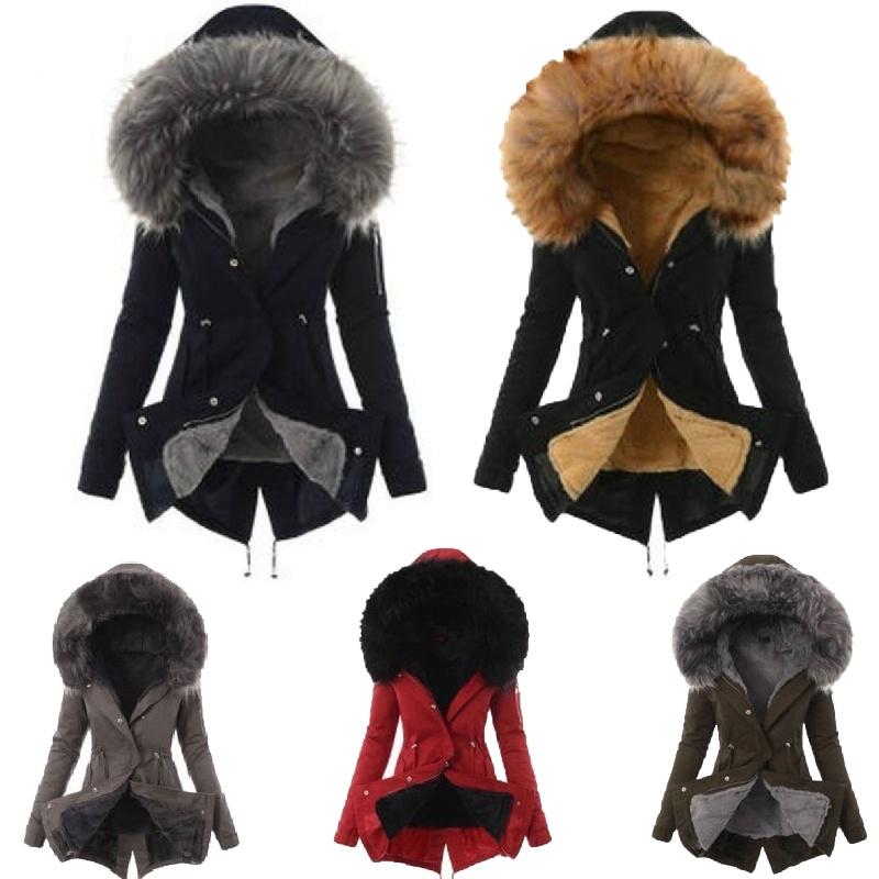 Luxuriously Warm Winter Womens Parka Outwear Military Hooded Coat With Fur Lining