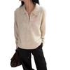 Women's Korean-Style Floral Velvet Knit Polo Sweater, Half-Zip Pullover, Casual Autumn/Winter Fashion.
