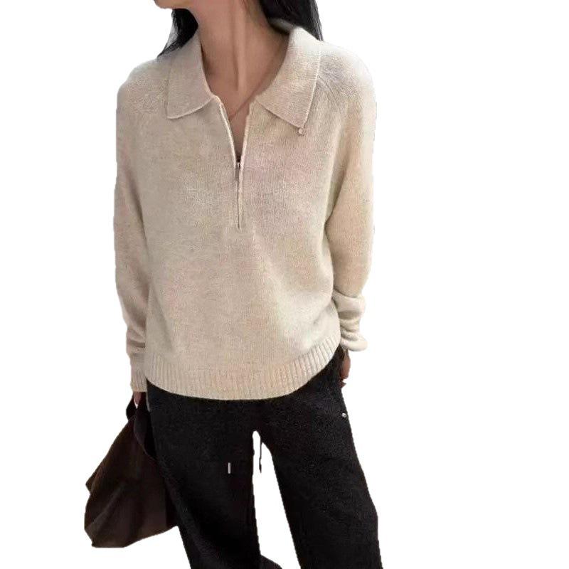 Women's Korean-Style Floral Velvet Knit Polo Sweater, Half-Zip Pullover, Casual Autumn/Winter Fashion.
