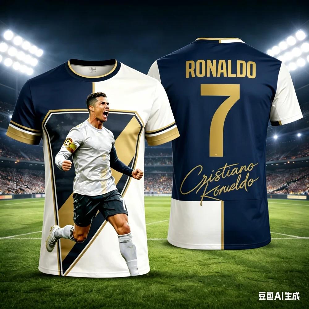 Men's Summer 3D Ronaldo Print Football Sports T-Shirt, Breathable and Quick-Drying Material Design, Perfect Summer Gift for Fans