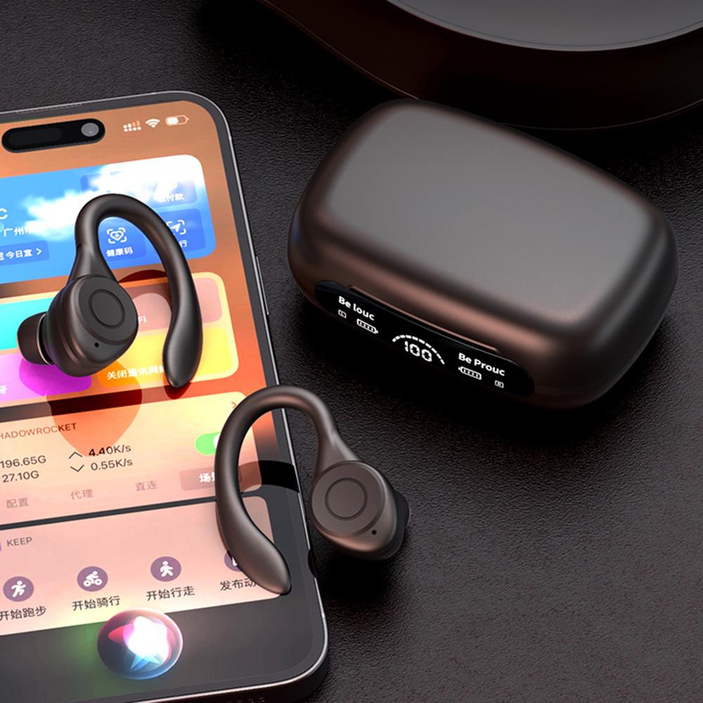 1/2Pcs Wireless Headset Ear Hook Waterproof HIFI Stereo Headphones Bluetooth 5.3 Noise Reduction Power Display Sports Earbuds