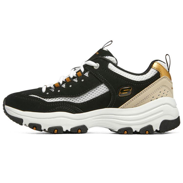 Skechers DLites Ткань Синтетическая кожа Oreo Золотой Оранжевый Кола Удобные Низкие Папины Кроссовки Женская кроссовка Черный 8730066-BKGD 35