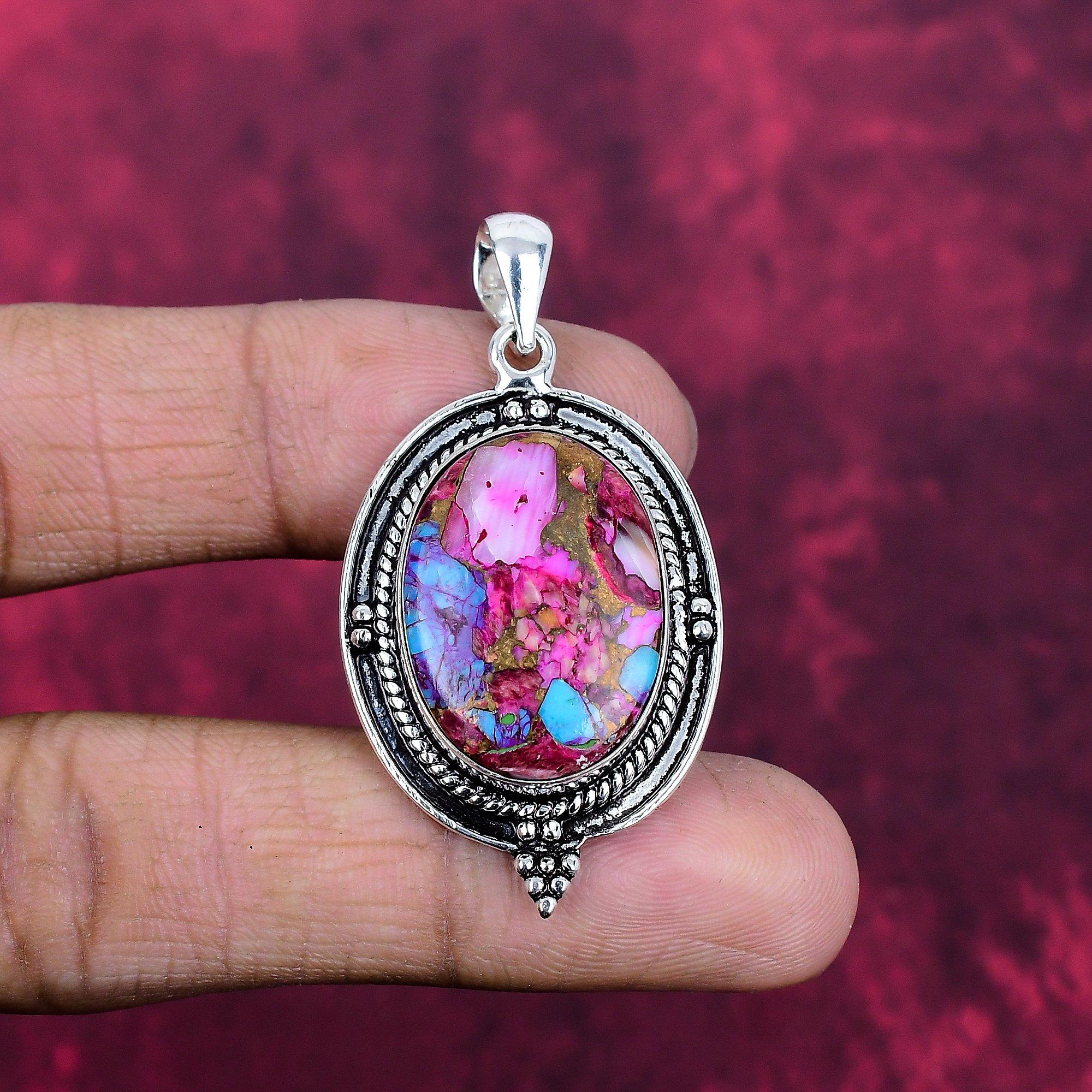 

Рожевий кулон з колючої устриці, Ювелірні вироби з дорогоцінним камінням з масивного стерлінгового срібла 925 проби, Кулон ручної роботи, На День подяки 1.96 Inches