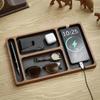Wooden Office Desktop Storage Box Solid Wood Partition Storage Box Mobile Phone Headphone Debris Storage Box Wooden Tray