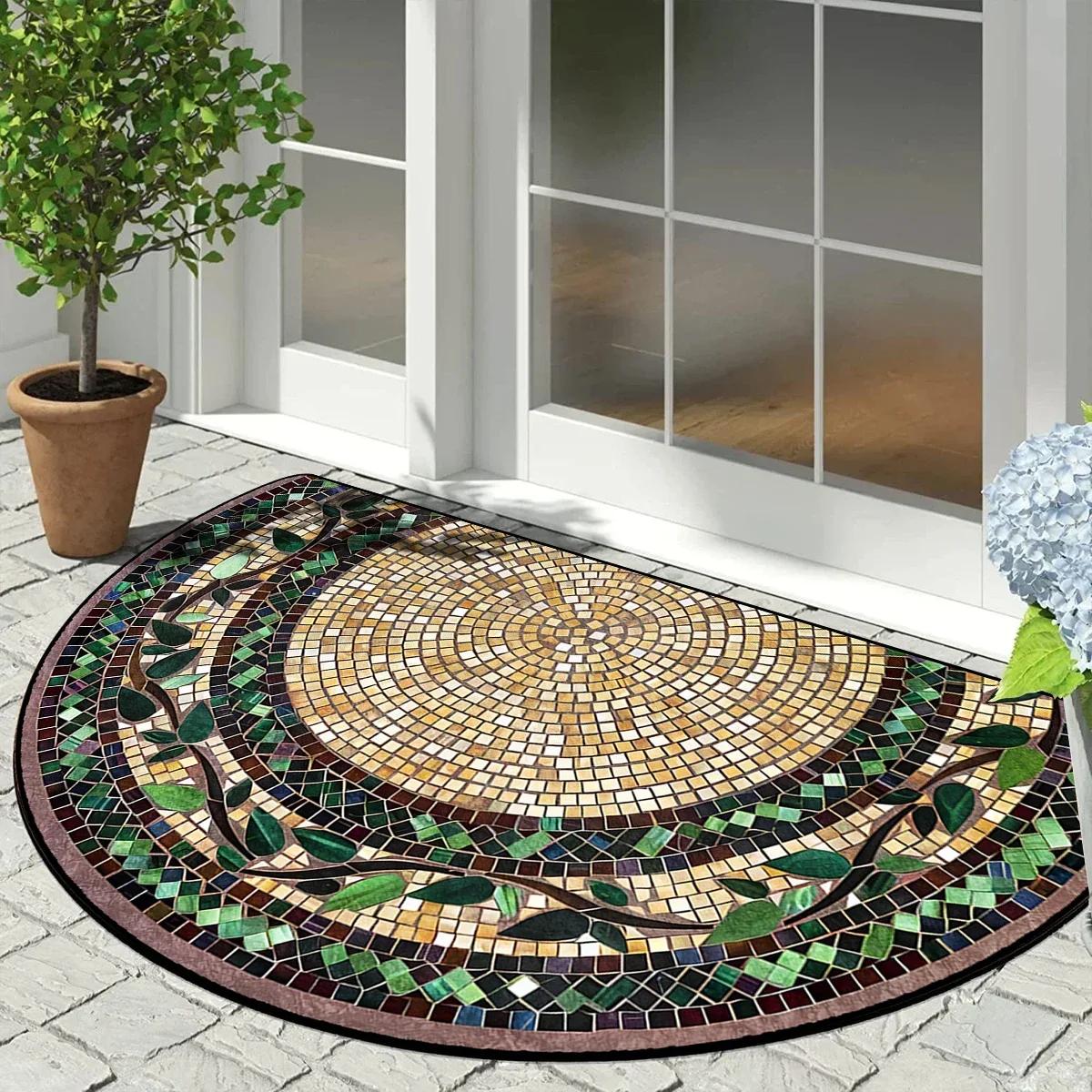 

House Entrance Mat Garden Decoration Doormat Door Entry Mats Outdoor Carpet Home Rug Semi-circular Floor Mat 50X80cm