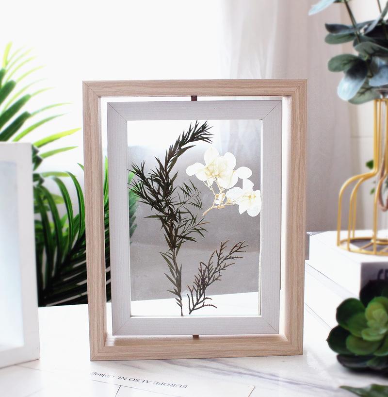 1 Pack 7 Inch Rotating Floating Picture Frames Double Sided Display with HD Glass Front Wooden Distressed Frame for Vertical or Horizontal Tabletop