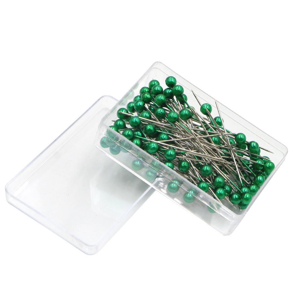 

100pcs 4x38mm Multicolor Pearlescent Pins for Sewing, Cutting, Patchwork, and Positioning 100 pieces/box темно-зелений колір