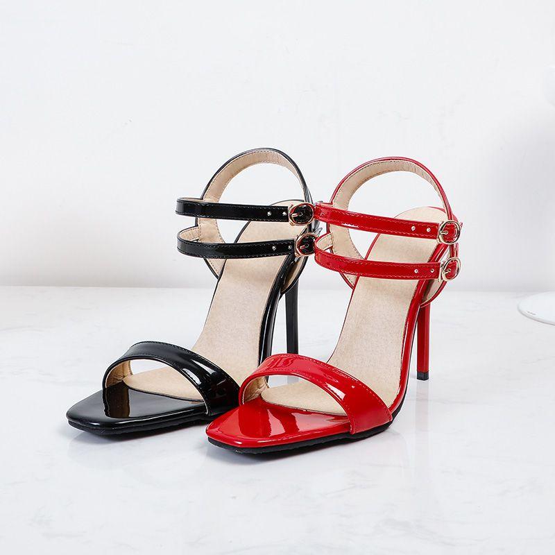 2025 Sexy Women Sandals Square Toe Stiletto 11cm Double Buckle Strap Plus Size 45 46 47 48 Fashion Party Dating Shoes