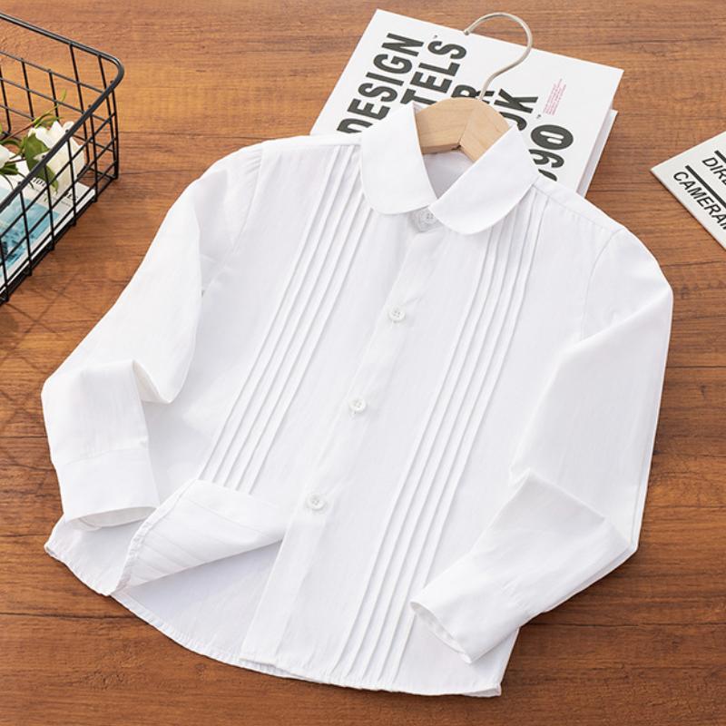 Boy White Shirt Children Blue Students School Uniform Performance Clothes Long Sleeve Girls White Tshirt