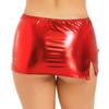 Women Fashion Metallic Faux Leather Split Skirt Night Club Pole Dancing Low Waist Elastic Waistband Miniskirt