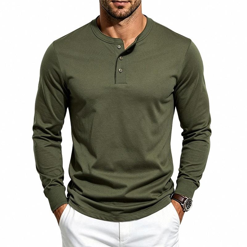 Men S Long Sleeve Henley T Shirt Casual Solid Color