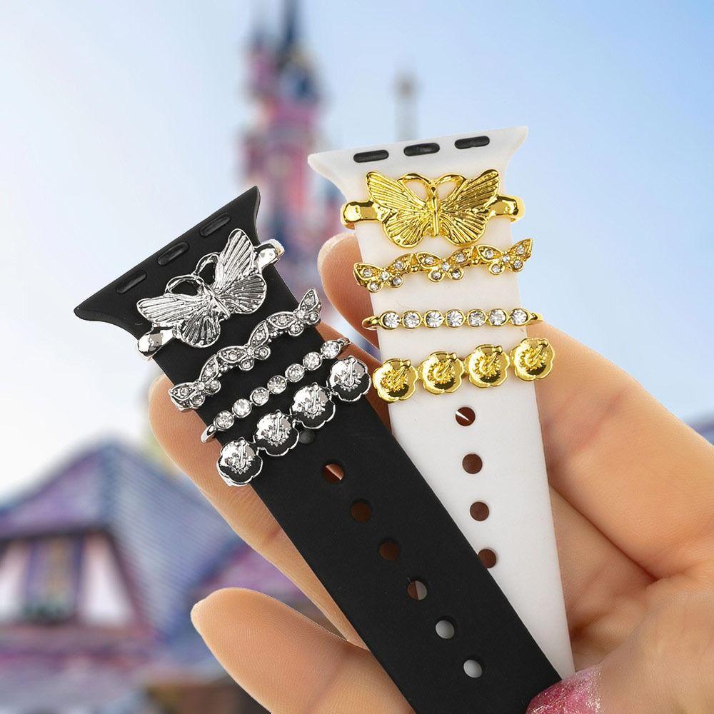 Metal Charms Watch Band Decoration Ring For Apple Diamond Ornament For Iwatch Bracelet Silicone Strap Jewelry Accessories