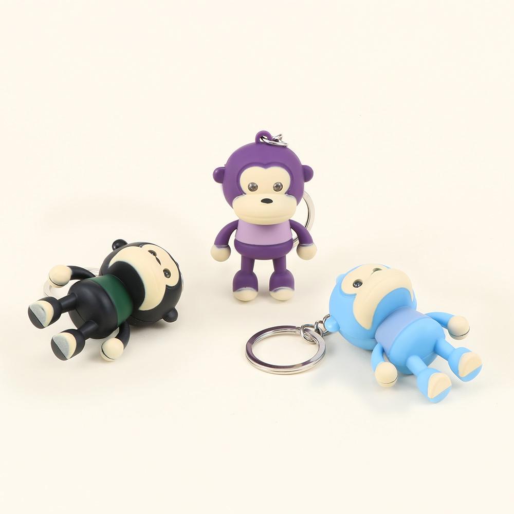 Cute Monkey LED Key Chain With Sound Key Ring Mini Flashlight Torch Animal Shape Keyring For Kids Toy Bag Accessories Gift