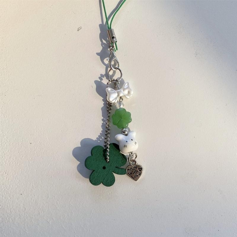 Lucky Four Leaf Clovers Phone Charm with Cute Rabbit Design Unique Fashion Accessory for Women and Students