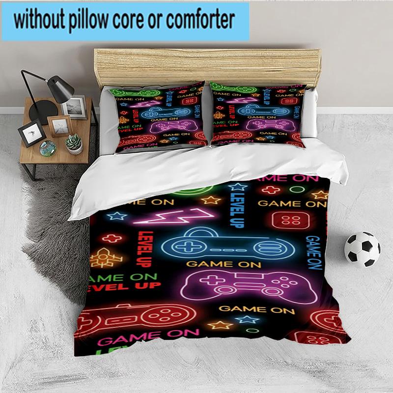 Neon Game Over Art 3PCS Bedding set,Ideal for 1pc Duvet Cover And 2pcs Pillowcases Perfect for Fan gift,Ideal for Bedroom, Dormitory