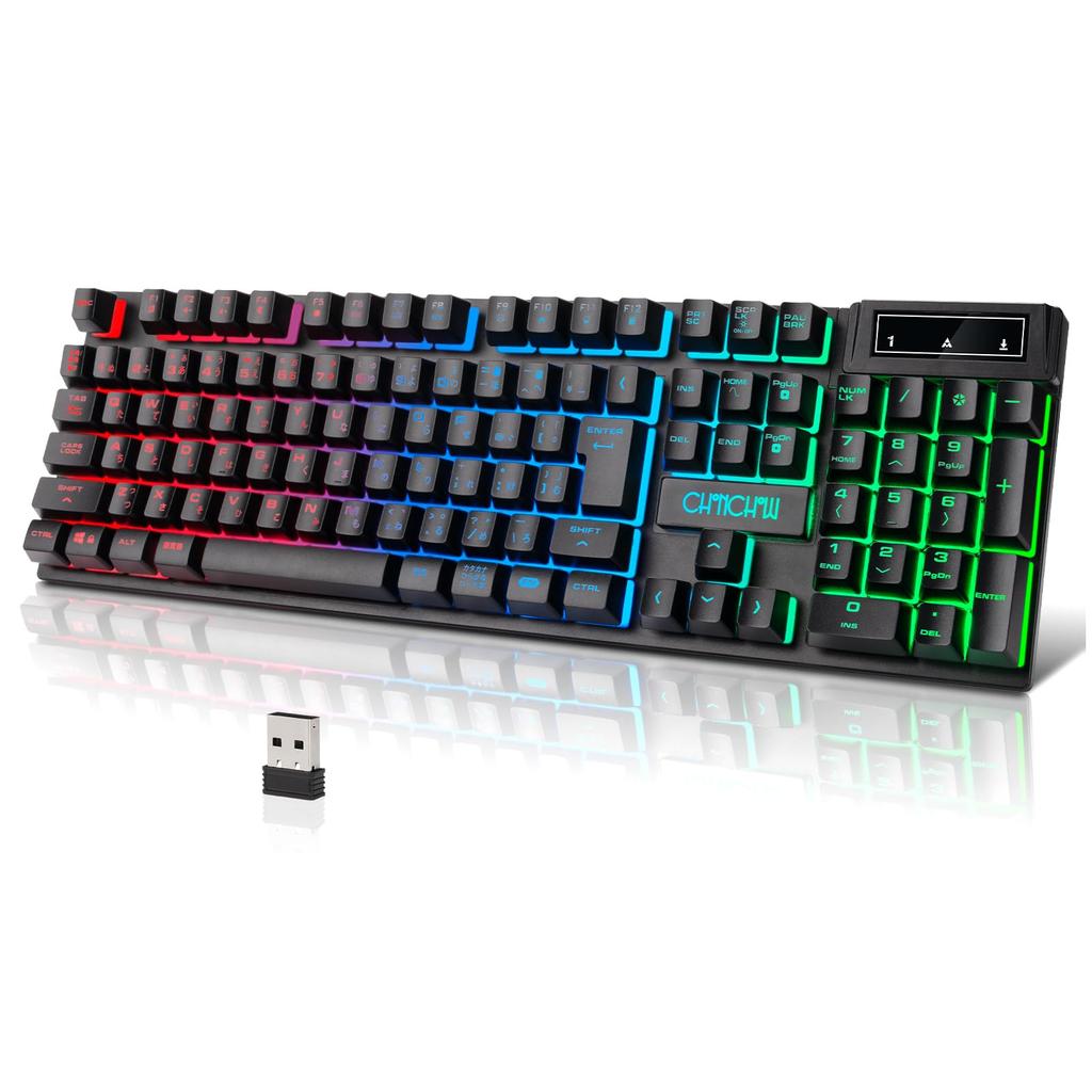CHONCHOW Wireless Gaming Keyboard, Illuminated, Wireless Charging, Japanese Layout, Compatible with PS4PS5Xbox, 2.4GHz USB Connection, 19 Keys,