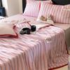 100 Lyocell Sommerdecke Set mit Kissenbezug Gestreift Pflanzenfaser Kühl Leicht Decke Steppdecke