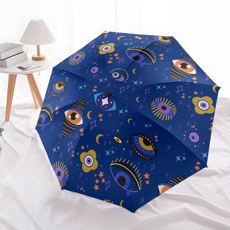 Eyes on the Moon  Cosmic Eye Pattern Fabric Umbrella, Portable 3 Fold Compact Umbrella for Men & Women,S206