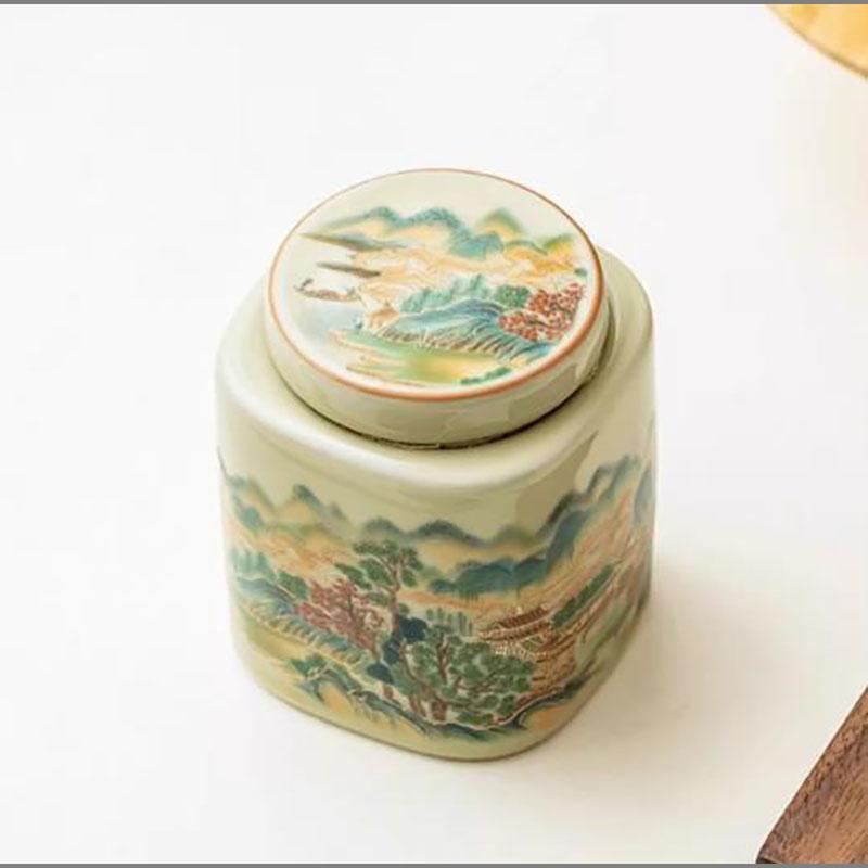 Simple Ceramic Mountain Water Tea Caddy with Lid Sealed Candy Jar Household Multi-functional Coffee Bean Nut Powder Storage Box