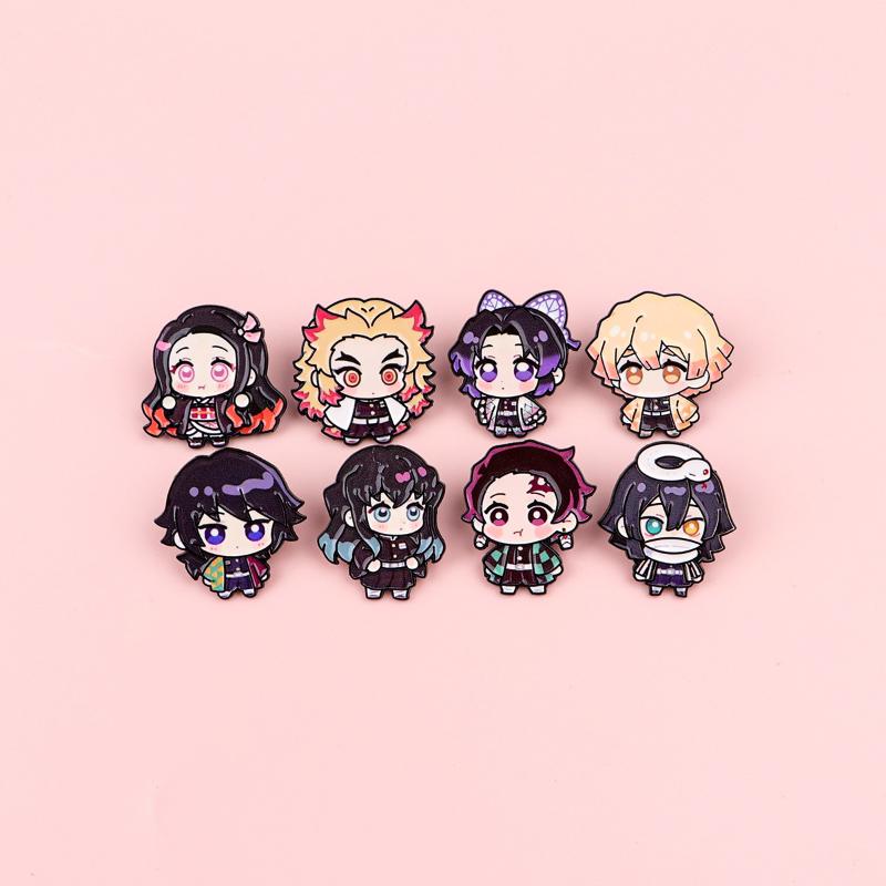 1/8Pcs Anime Demon Slayer Enamel Pin Cartoon Brooches For Clothing Accessories Lapel Badges Jewelry Fans Collection Gift